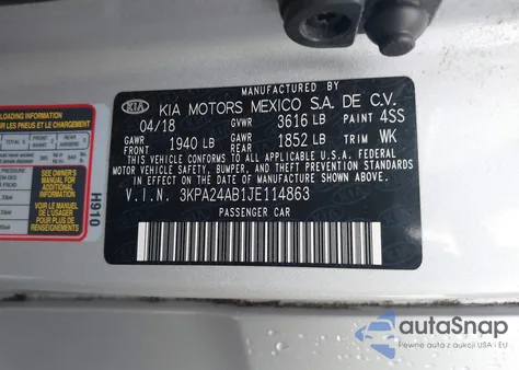 2018 Kia Rio S из США, поврежденный, VIN 3KPA24AB1JE114863